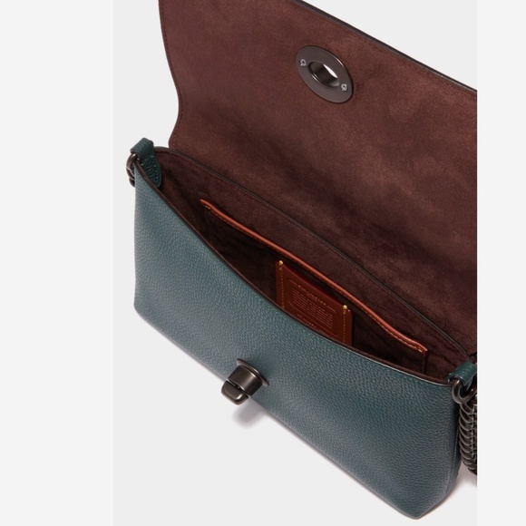 Coach Crosstown Crossbody Pebble Leather Bag Forest Green Purse - Picture 5 of 8